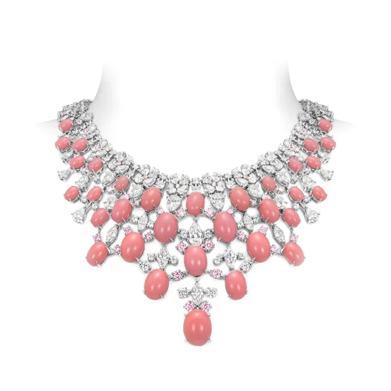 BELLUX Pendant Chain 925 Silver Synthetic Zircon Pink Queen Shell Beads Luxury Necklace Party Wedding Jewelry