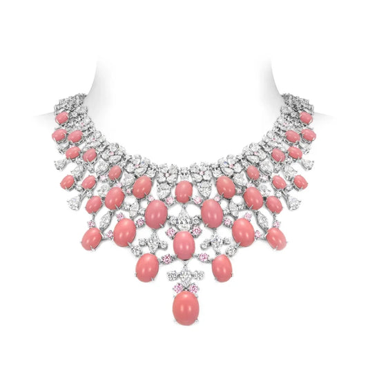 BELLUX Pendant Chain 925 Silver Synthetic Zircon Pink Queen Shell Beads Luxury Necklace Party Wedding Jewelry