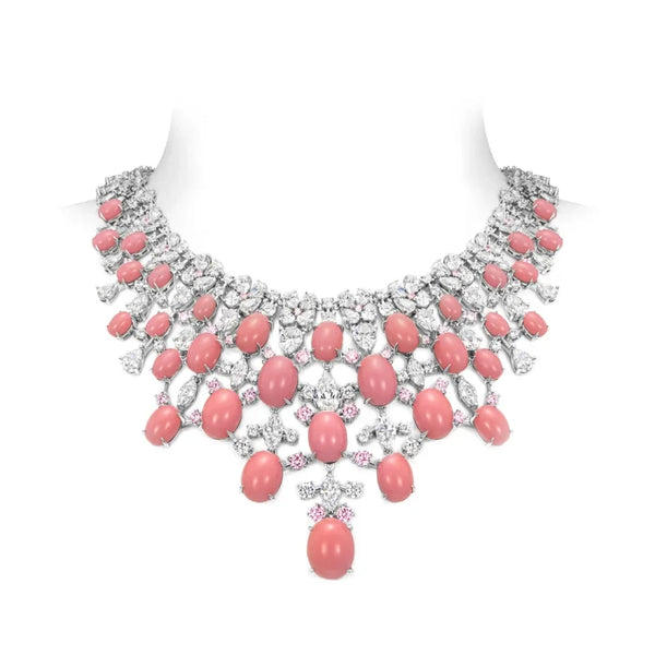 BELLUX Pendant Chain 925 Silver Synthetic Zircon Pink Queen Shell Beads Luxury Necklace Party Wedding Jewelry