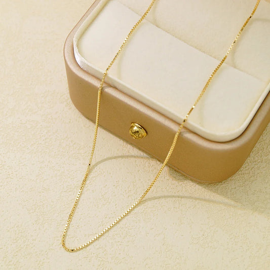 14k Gold Box Chain Simple Minimalist Thin Necklace Simple Yet Luxury High-end Feel Collar Chain for Woman Banquets Jewelry Gifts