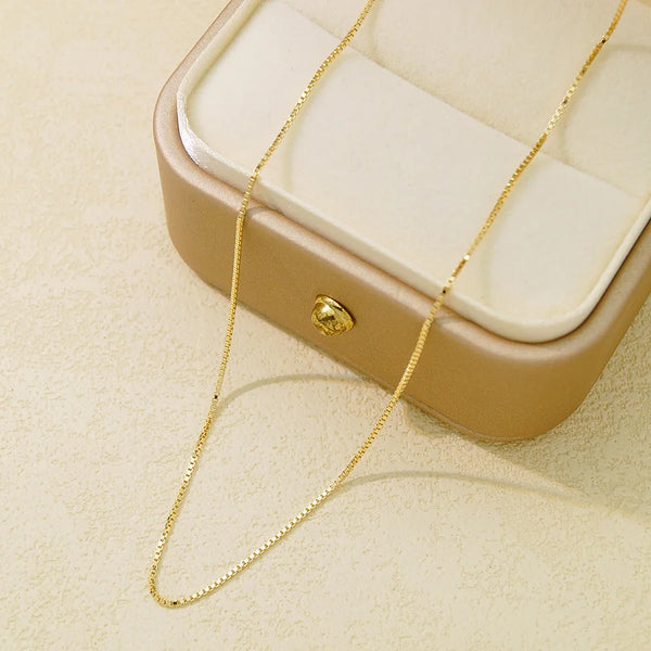 14k Gold Box Chain Simple Minimalist Thin Necklace Simple Yet Luxury High-end Feel Collar Chain for Woman Banquets Jewelry Gifts