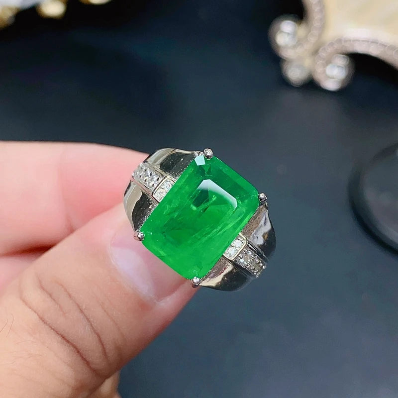 natural  emerald ring new 925 Sterling Silver Gemstone precious gemstone precious gift