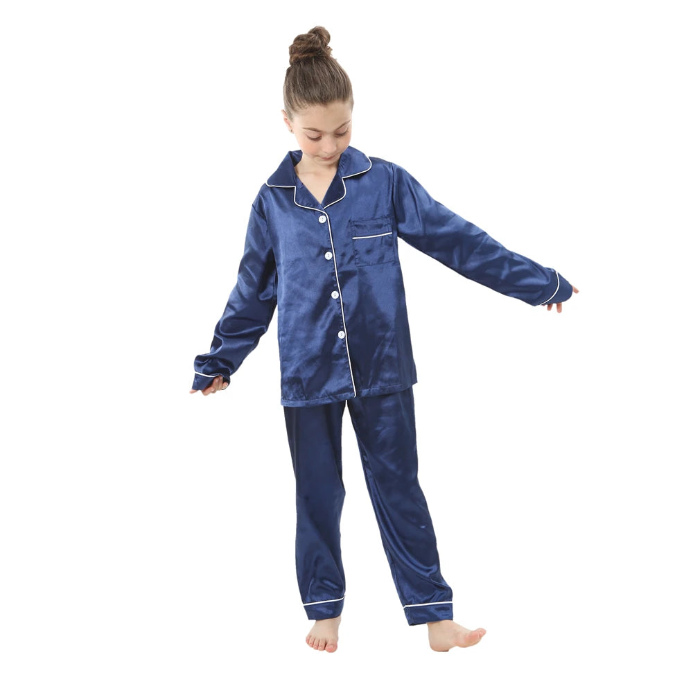 teenager loungewear children home clothing kids pajamas set girls silk satin pijama boys sleepwear baby nightgowns for 3-13Y