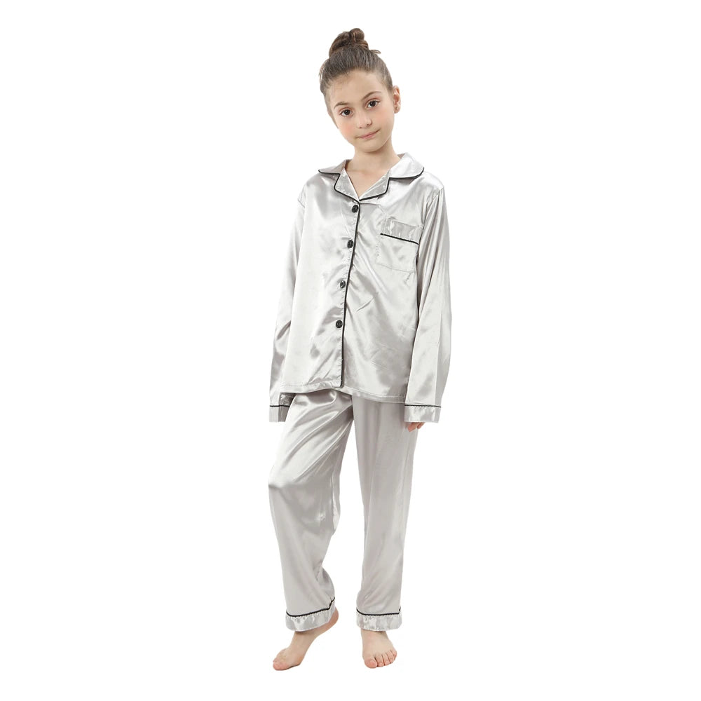 teenager loungewear children home clothing kids pajamas set girls silk satin pijama boys sleepwear baby nightgowns for 3-13Y