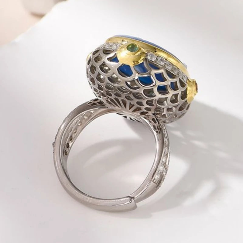 S925 Sterling Silver Rings for Women New Fashion Blue Agate White Shell Full Zircon Beauty Relief Portrait Jewelry Wholesale