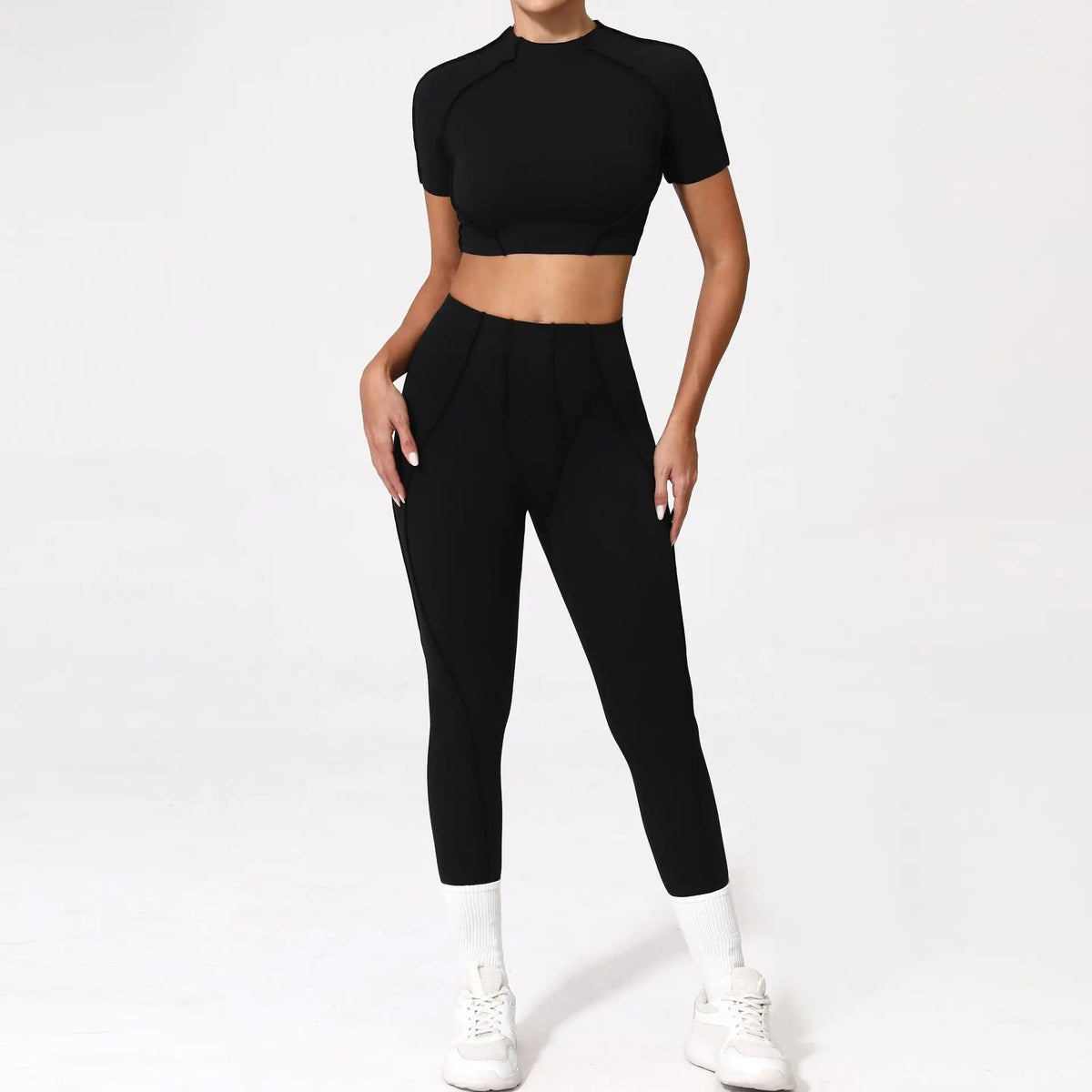 Seamless Yoga Sets Sports Fitness Hip-lifting High Waist Pleated Pants Long-sleeved Suits Workout Gym Leggings Sets for Women