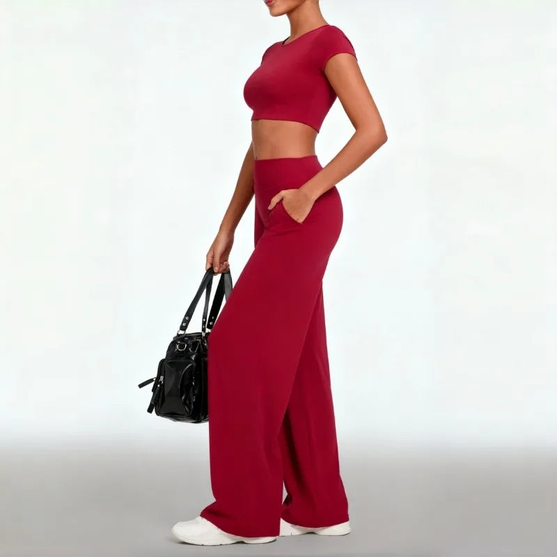 Women's Seamless Yoga Sets Sports Fitness Short-sleeved Loose Hip-lifting Pants Tracksuits Workout Gym Training Slim Fit Sets