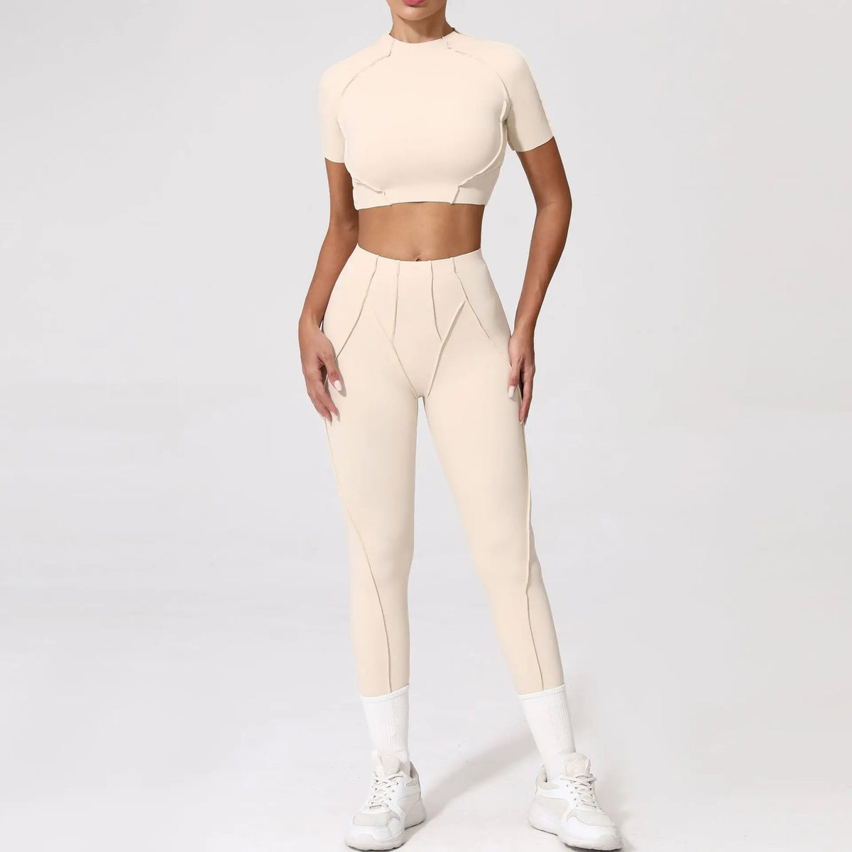 Seamless Yoga Sets Sports Fitness Hip-lifting High Waist Pleated Pants Long-sleeved Suits Workout Gym Leggings Sets for Women