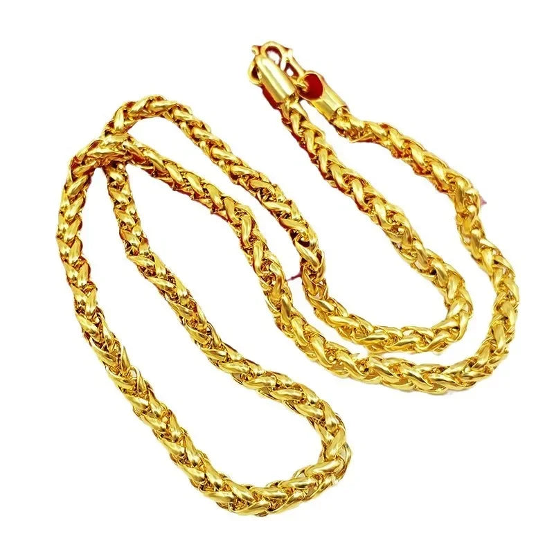 Men's 24K Gold (AU999) Twisted Rope Luxury Necklace | Solid gold 3D twist, chiseled geometric in matte finish