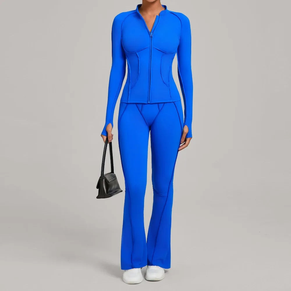 New Gym Yoga Outfit for Women Zipper Long Sleeve Fitness Suit Daily Casual Running Fitness Sportswear Two-Piece Sets Coat+Pants