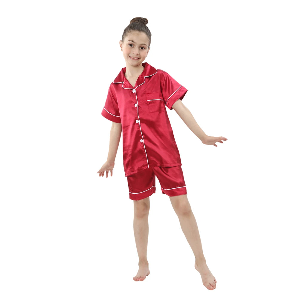 teenager loungewear children home clothing kids pajamas set girls silk satin pijama boys sleepwear baby nightgowns for 3-13Y