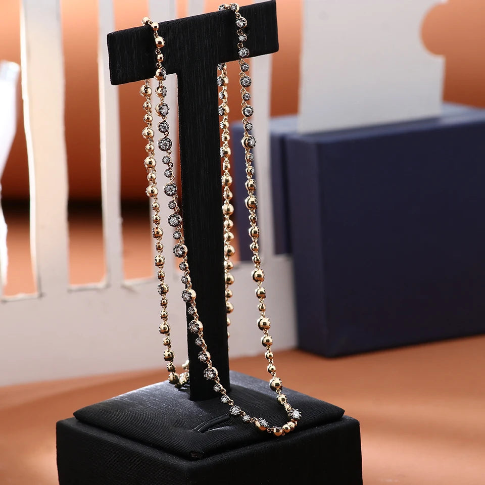 Provence 10K 14K Solid gold DEF Color Round Cut Lab diamond Necklace for women Neo-gothic beaded chain Necklace Custom Jewelry