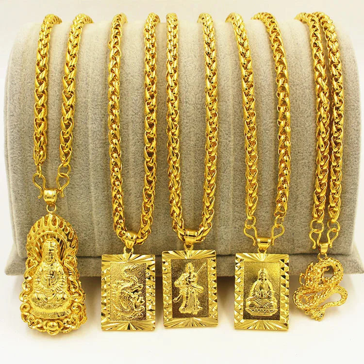 Luxury 24K 9999 Pure Gold real gold Men's Necklace Guanyin Dragon