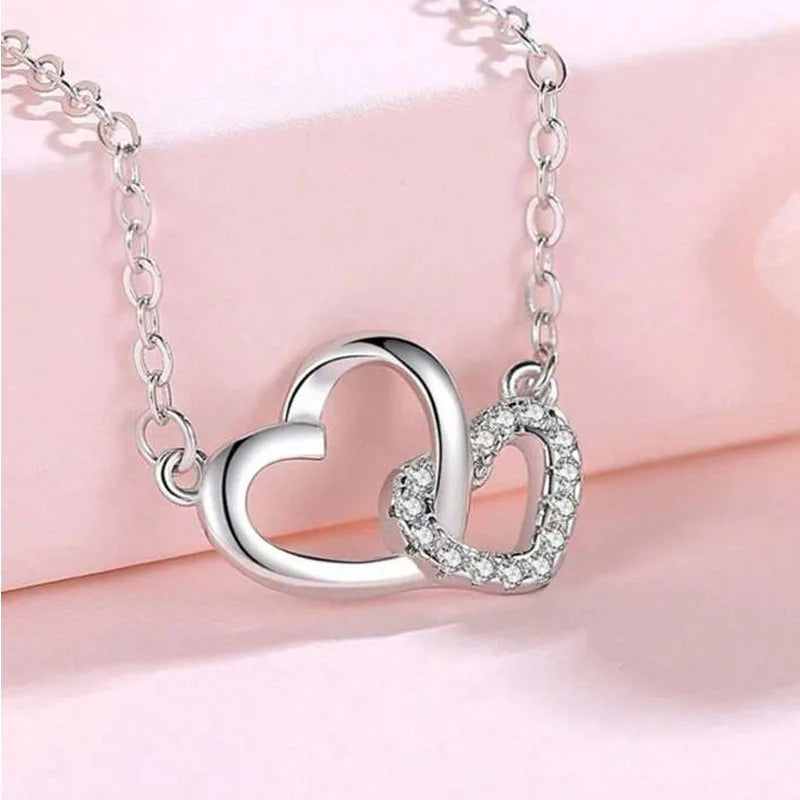 New Fashion Simple Silver Color Love Heart Pendant Necklace Charm Chain Collares Necklace for Women Party Jewelry Daily Wear