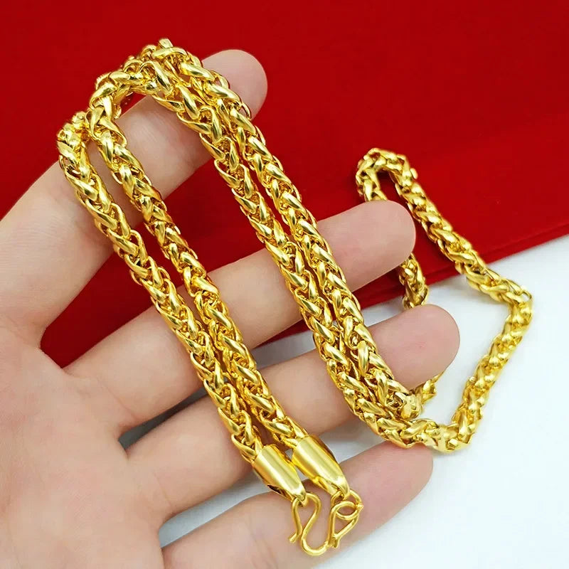 Men's 24K Gold (AU999) Twisted Rope Luxury Necklace | Solid gold 3D twist, chiseled geometric in matte finish