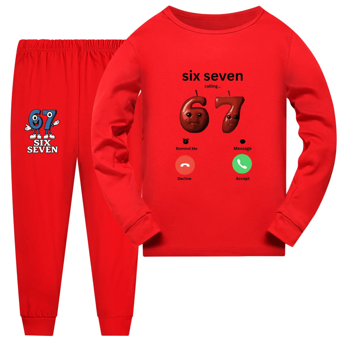New Game Steal A Brainrot Pyjama Kids Long Sleeve Pajamas Girls No. 67 Six Seven Tshirt Pants 2pcs Sets Boys Sleepwear