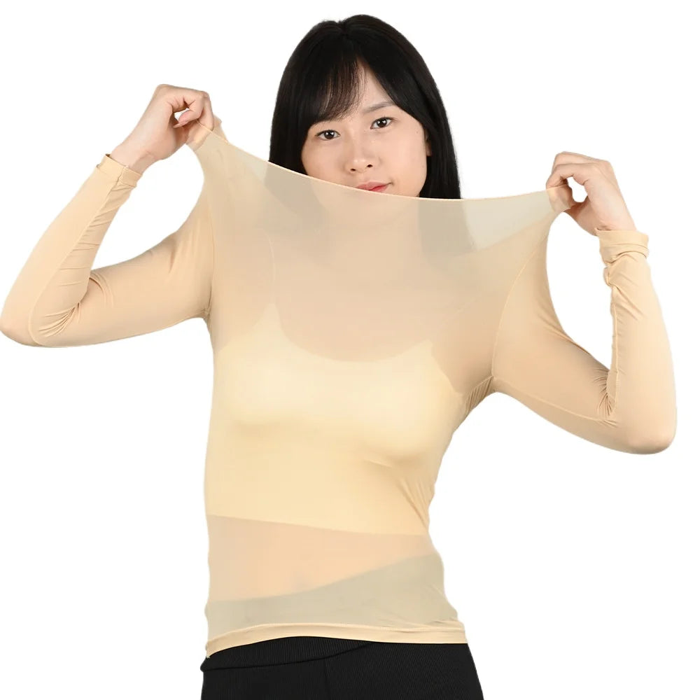 Women's Thermal Underwear Bottoming Shirt  Autumn Winter Ladies Thin Thermal Skin Top Pullover Elastic Long-sleeved T-shirt L-XL