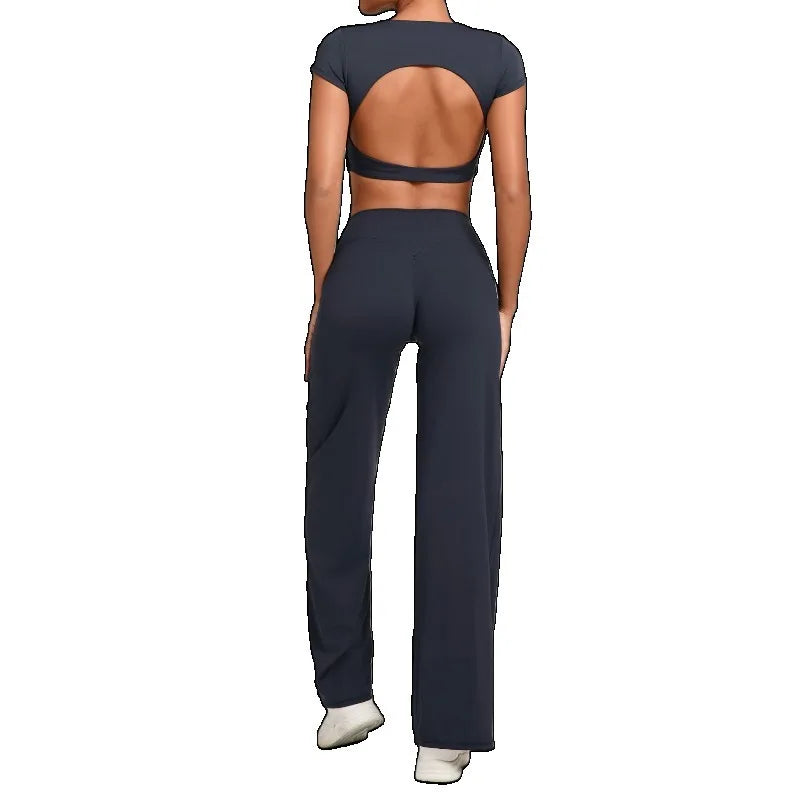 Women's Seamless Yoga Sets Sports Fitness Short-sleeved Loose Hip-lifting Pants Tracksuits Workout Gym Training Slim Fit Sets