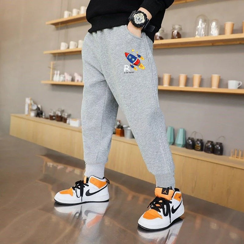 Spring Autumn Cotton Children Pants Baby Boys Leisure Sport Pants Kids Space Planet Print Trousers Students Sweatpants 3-14 Year