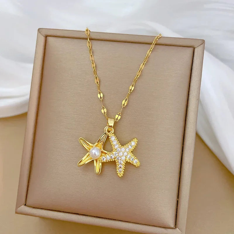 Fashionable and Luxurious Peach Heart Pearl Oyster Necklace, Personalized and Versatile Stainless Steel Clavicle Chain