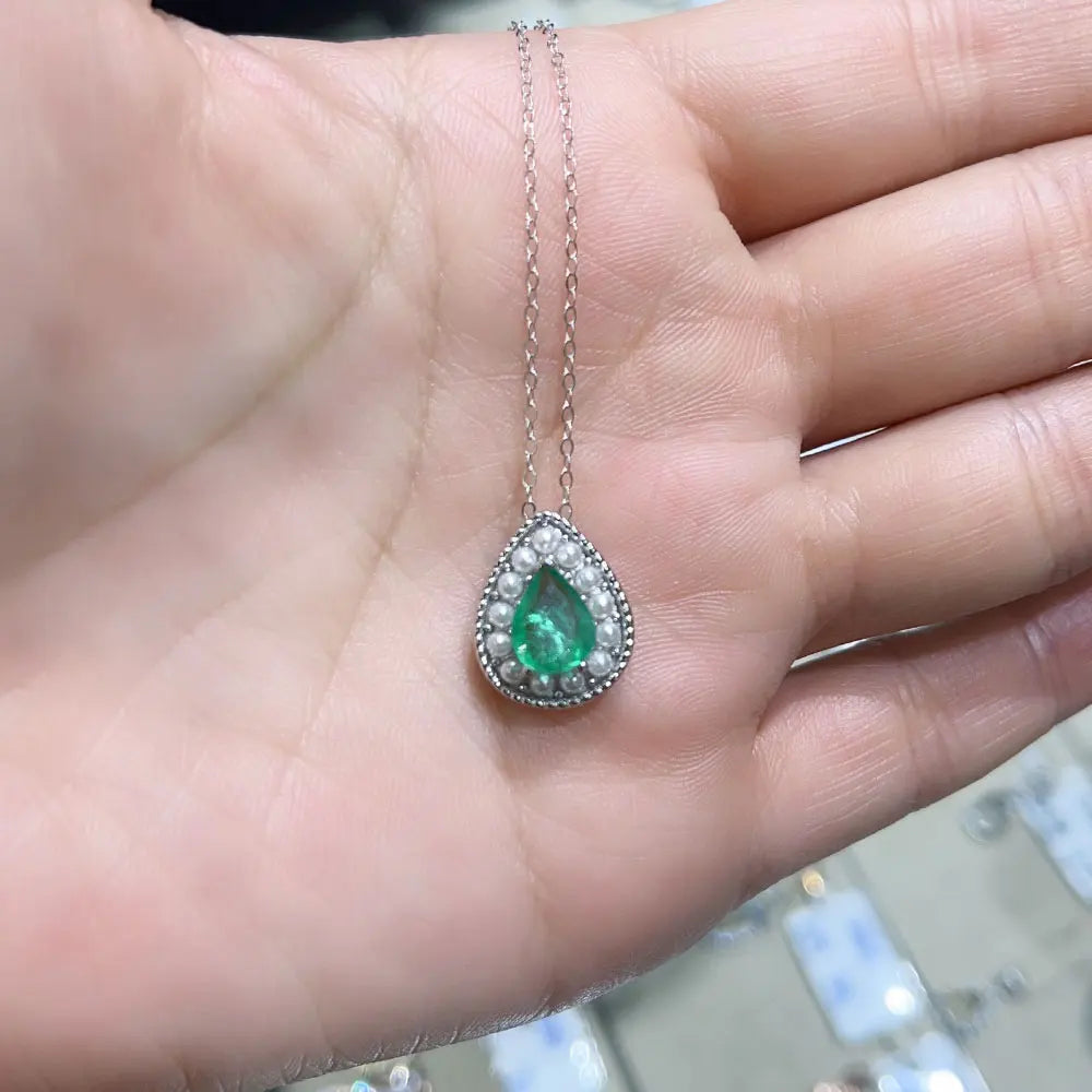 Genuine Emerald Pendant 6mm*8mm Natural Colombian Emerald Necklace Pendant 925 Silver Jewelry with 18K Gold Plating