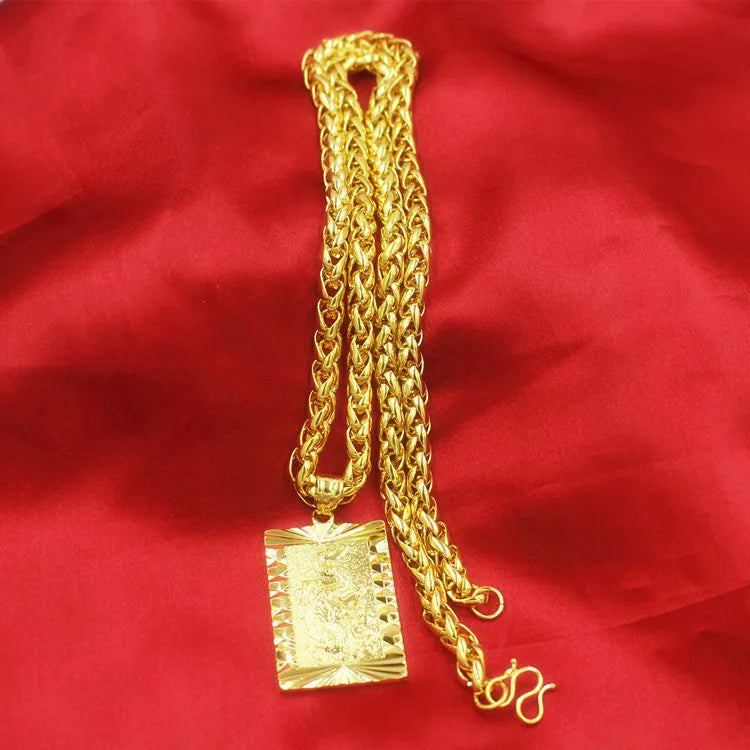 Luxury 24K 9999 Pure Gold real gold Men's Necklace Guanyin Dragon