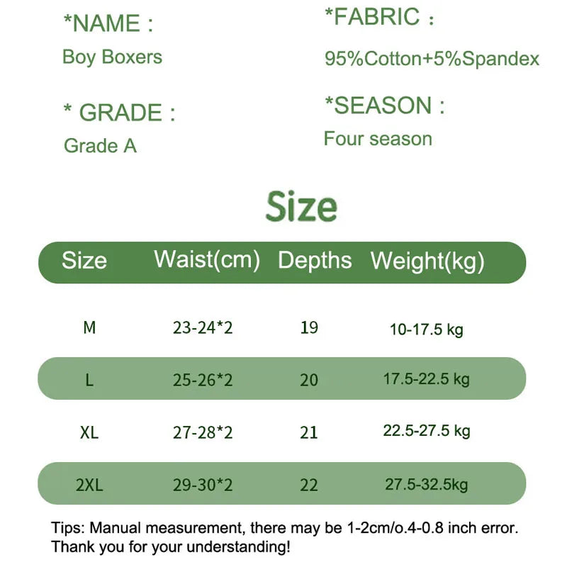 Multipack Dinosaur Pattern Athflow Style Boys Boxer Briefs Cotton Kids Boxers Breathable Children Underwear For 3-12 Years Old