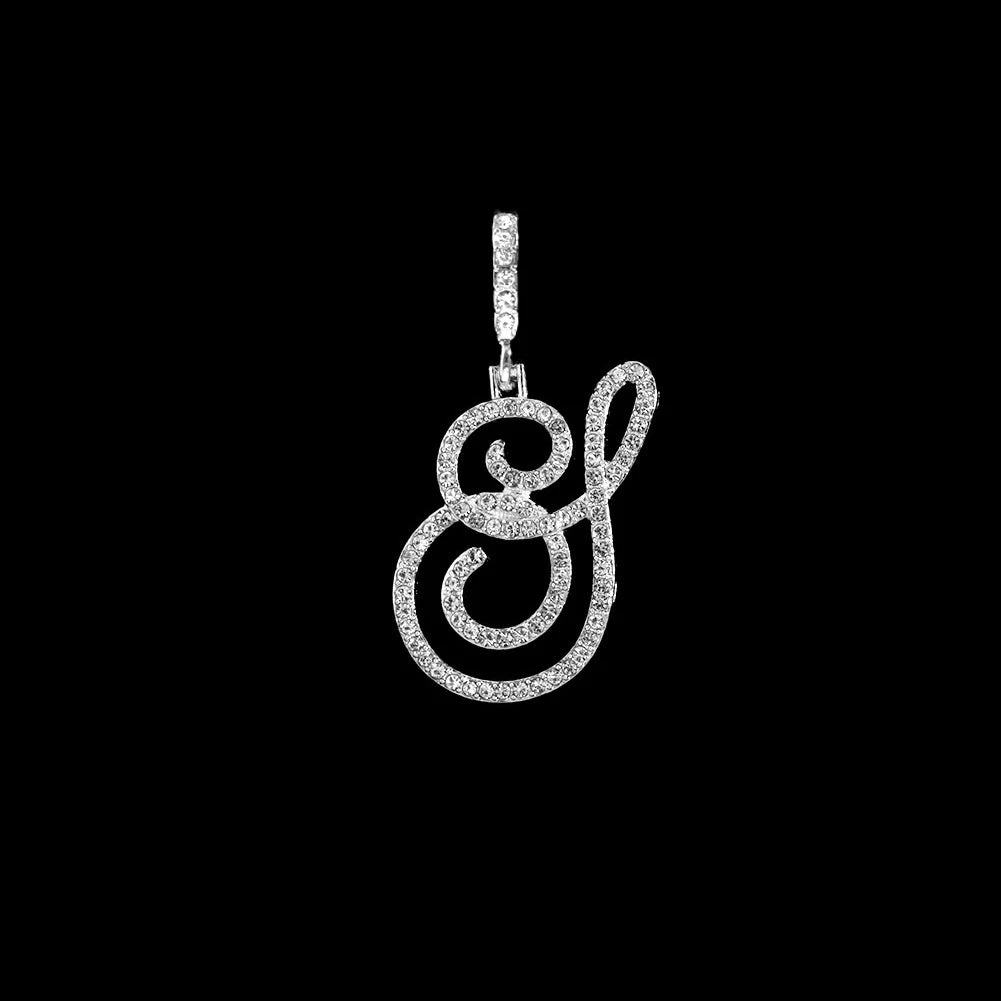 Fashion 26 Cursive Initial Letter Zircon Pendant Necklace For Women Shiny Crystal Alphabet Rope Chain Necklace Hip Hop Jewelry