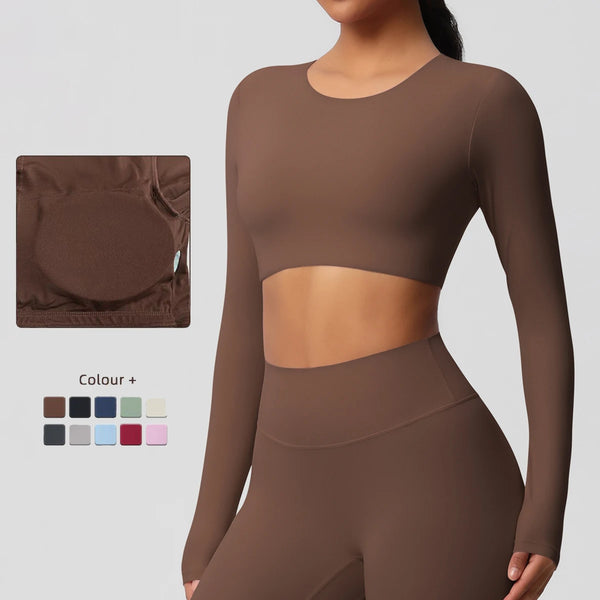 Yoga Shirts For Women Long Sleeve With Padded Fitness Running Gym Clothes Workout Dry Fit Breathable High Elastic Sports Top