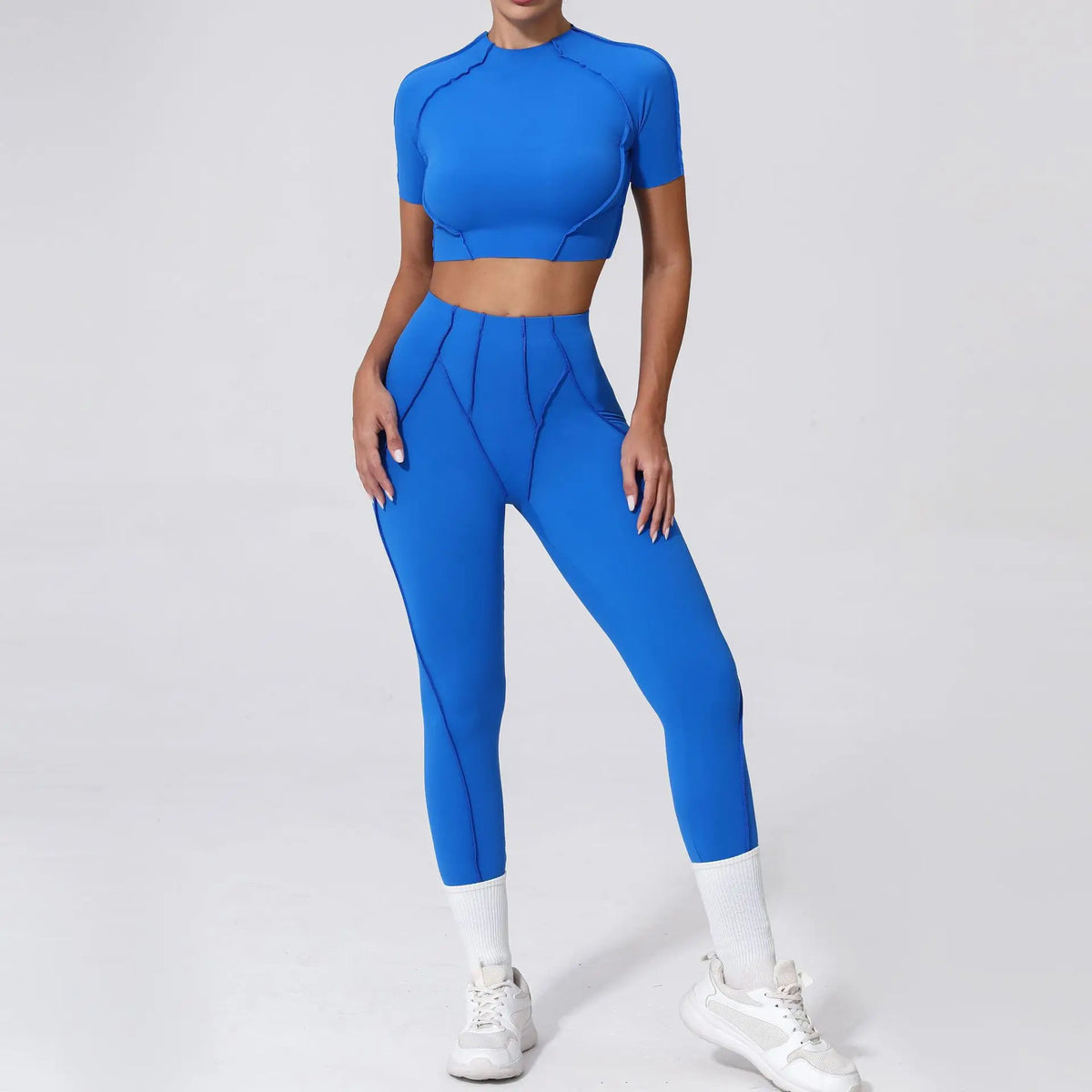 Seamless Yoga Sets Sports Fitness Hip-lifting High Waist Pleated Pants Long-sleeved Suits Workout Gym Leggings Sets for Women