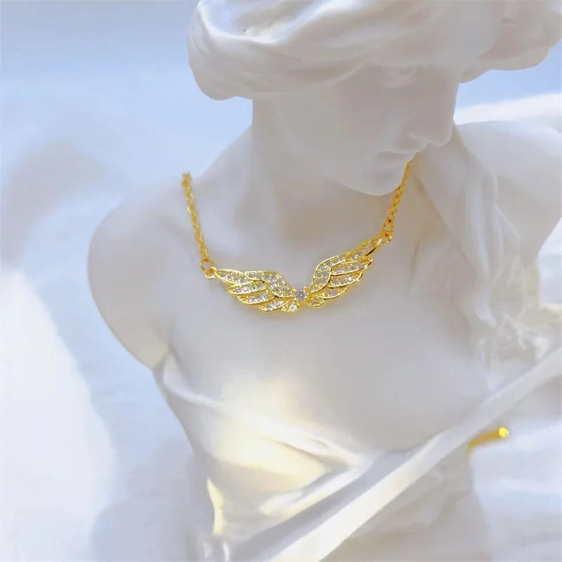 Fashion Retro Light Luxury White Jewelry Angel Wings Necklace Exquisite Personality Stainless Steel Clavicle Chain