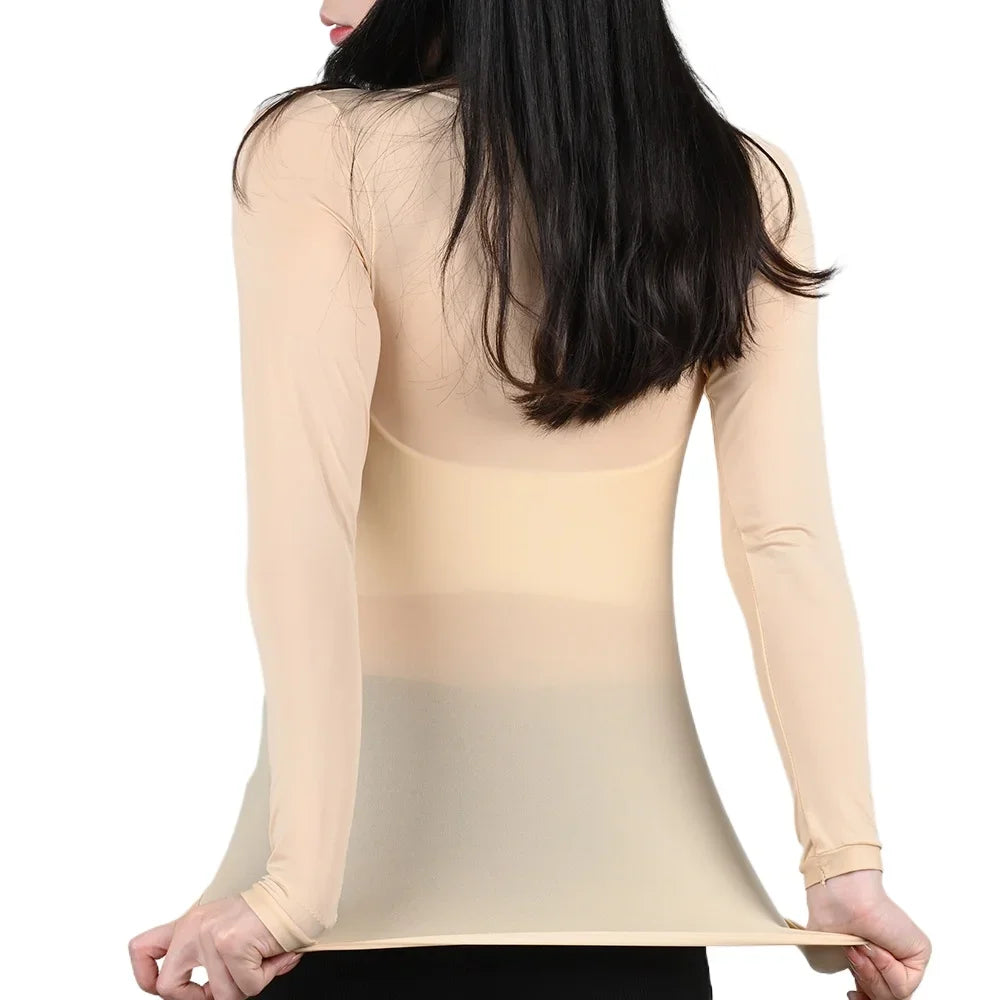 Women's Thermal Underwear Bottoming Shirt  Autumn Winter Ladies Thin Thermal Skin Top Pullover Elastic Long-sleeved T-shirt L-XL