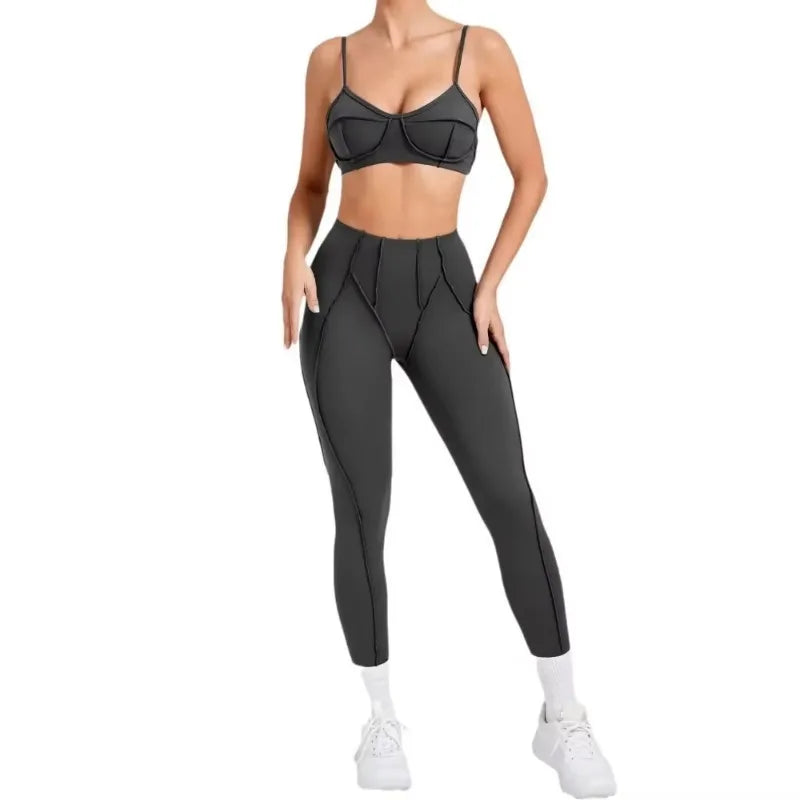 Yoga Sports Fitness Sets High Waist Hip-lifting Trousers Open Back Bra Suit Casual Running Workout Gym Leggings Sexy Sets Women
