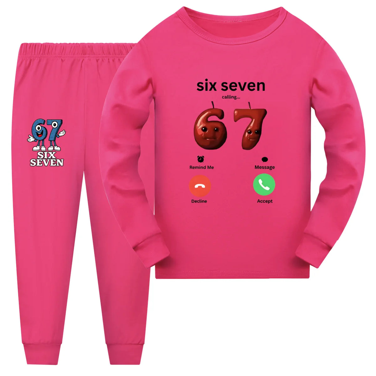 New Game Steal A Brainrot Pyjama Kids Long Sleeve Pajamas Girls No. 67 Six Seven Tshirt Pants 2pcs Sets Boys Sleepwear