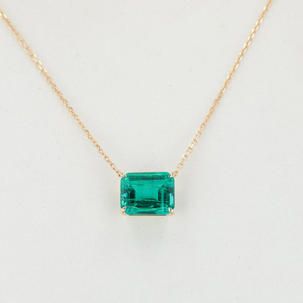 Gemstone Necklace, 14K Gold, Colombian Emerald Pendant Necklace, Women's Necklace, Trendy Accessory