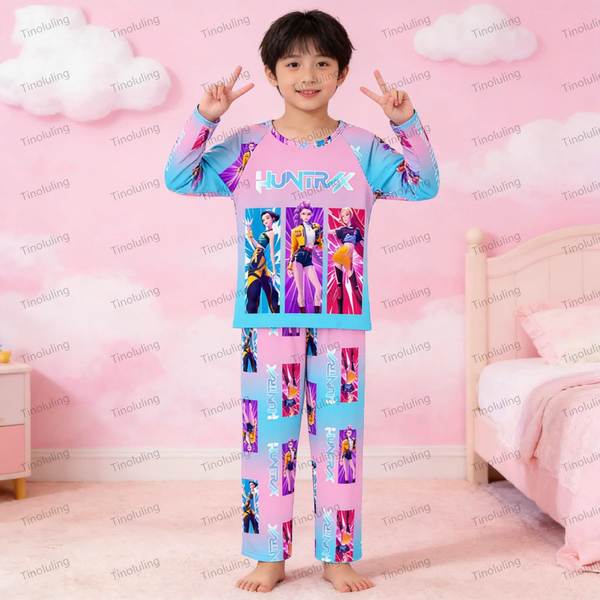 2PC/Set Toddler Girl Pajamas Set Kids 3 to 4 5 6 7 8 9 10 11 12 Years Long Sleeve Kpop Demon Hunters Pijama Children's Clothing