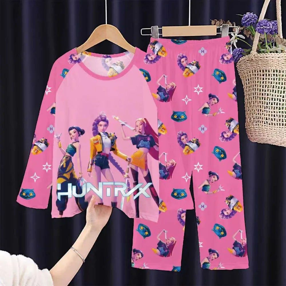 2PC/Set Toddler Girl Pajamas Set Kids 3 to 4 5 6 7 8 9 10 11 12 Years Long Sleeve Kpop Demon Hunters Pijama Children's Clothing