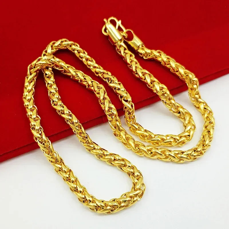 Men's 24K Gold (AU999) Twisted Rope Luxury Necklace | Solid gold 3D twist, chiseled geometric in matte finish