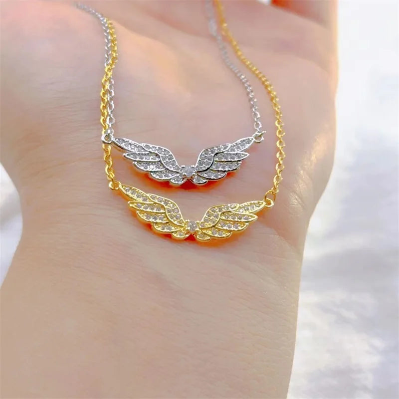 Fashion Retro Light Luxury White Jewelry Angel Wings Necklace Exquisite Personality Stainless Steel Clavicle Chain