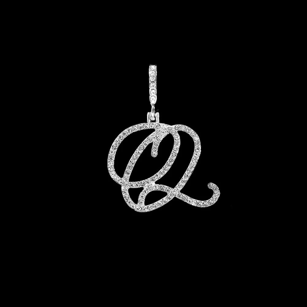Fashion 26 Cursive Initial Letter Zircon Pendant Necklace For Women Shiny Crystal Alphabet Rope Chain Necklace Hip Hop Jewelry