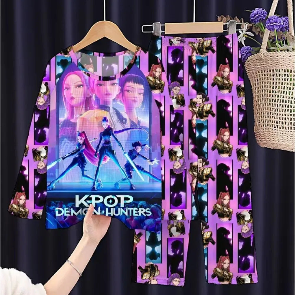 2PC/Set Toddler Girl Pajamas Set Kids 3 to 4 5 6 7 8 9 10 11 12 Years Long Sleeve Kpop Demon Hunters Pijama Children's Clothing