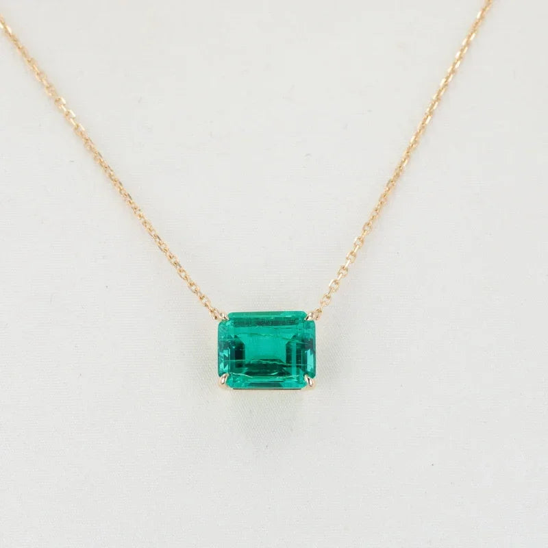 Gemstone Necklace, 14K Gold, Colombian Emerald Pendant Necklace, Women's Necklace, Trendy Accessory