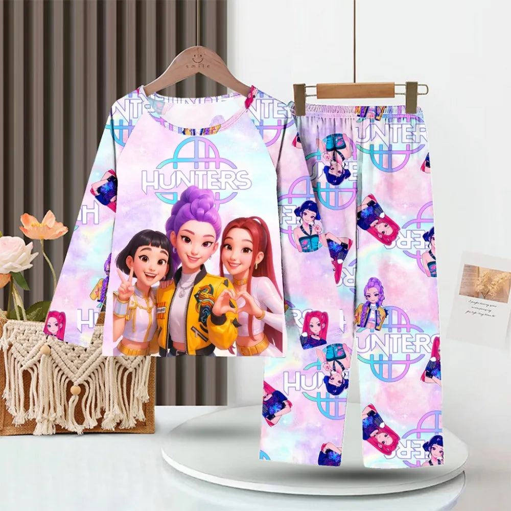 2PC/Set Toddler Girl Pajamas Set Kids 3 to 4 5 6 7 8 9 10 11 12 Years Long Sleeve Kpop Demon Hunters Pijama Children's Clothing