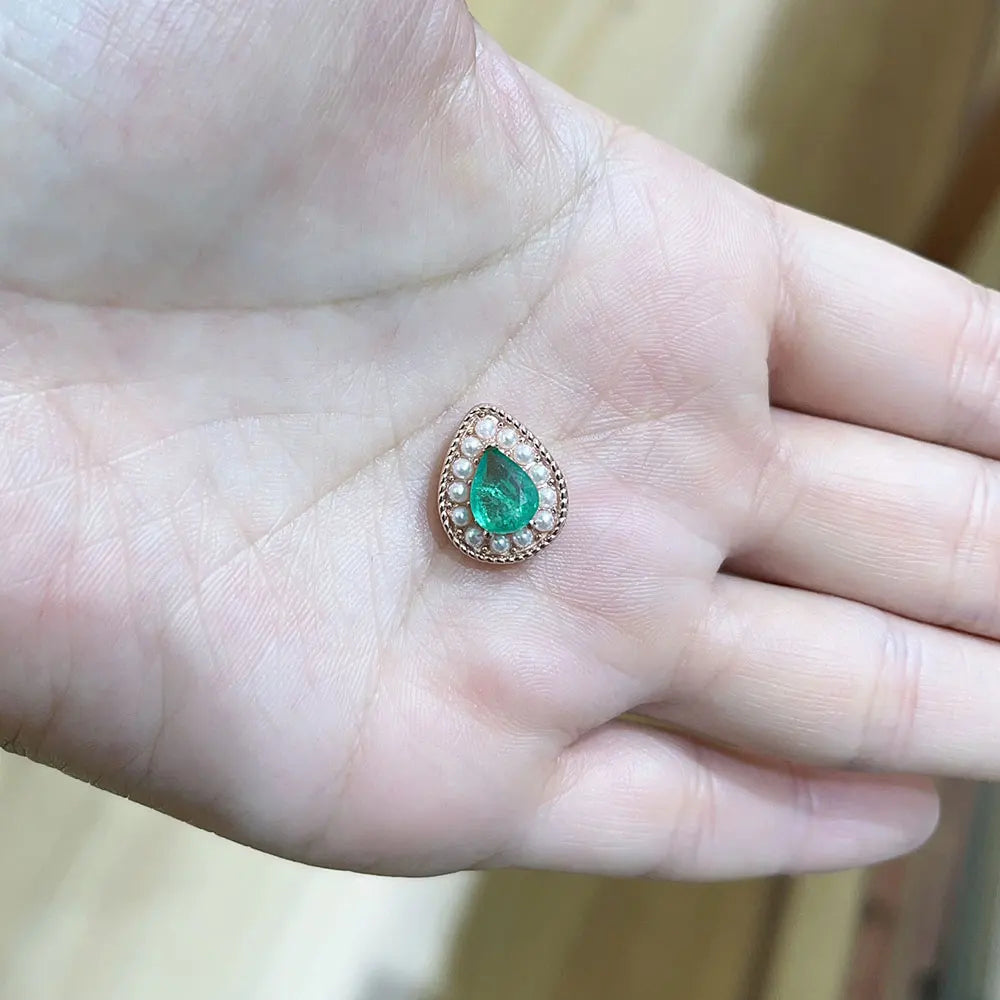 Genuine Emerald Pendant 6mm*8mm Natural Colombian Emerald Necklace Pendant 925 Silver Jewelry with 18K Gold Plating