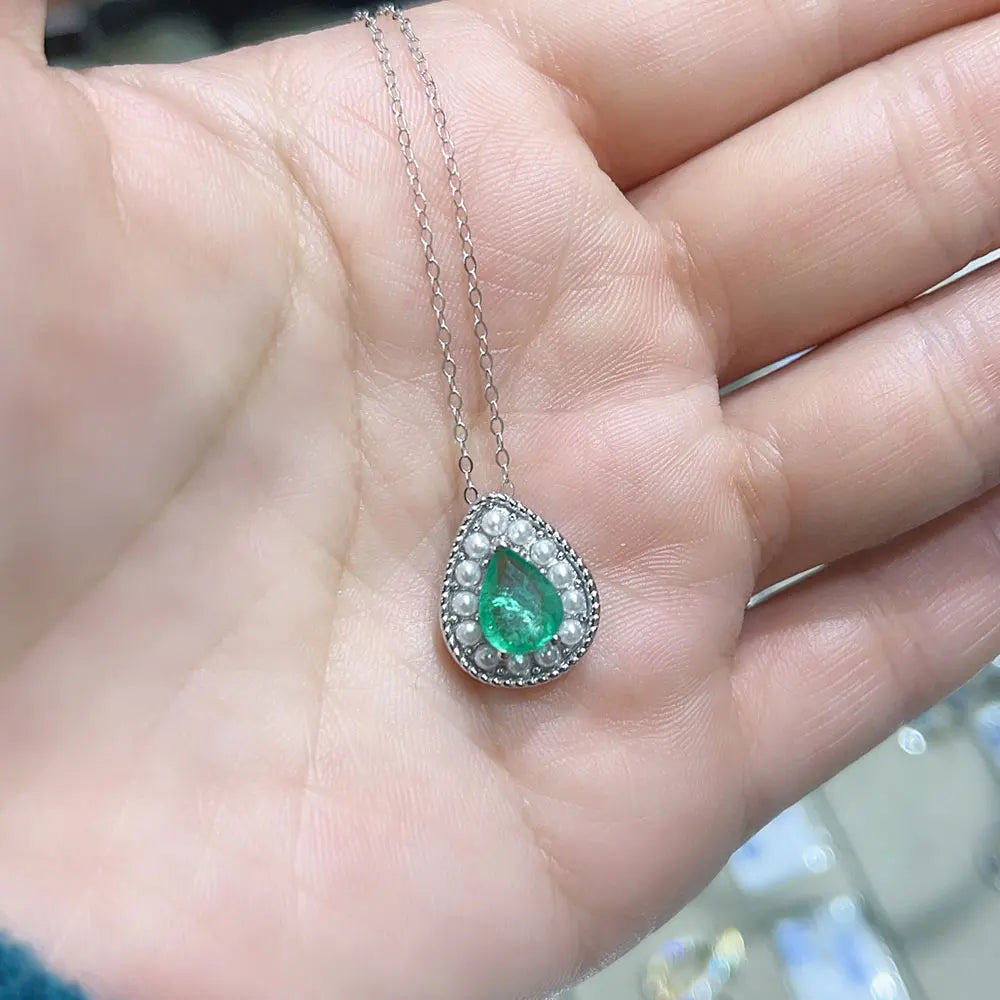 Genuine Emerald Pendant 6mm*8mm Natural Colombian Emerald Necklace Pendant 925 Silver Jewelry with 18K Gold Plating