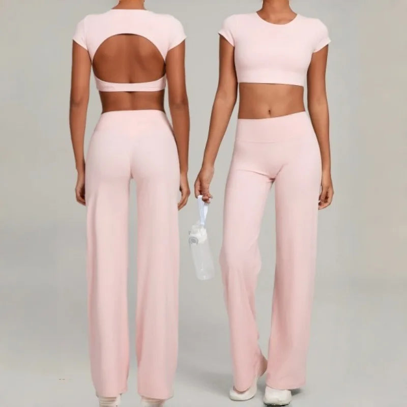 Women's Seamless Yoga Sets Sports Fitness Short-sleeved Loose Hip-lifting Pants Tracksuits Workout Gym Training Slim Fit Sets