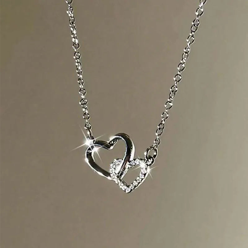 New Fashion Simple Silver Color Love Heart Pendant Necklace Charm Chain Collares Necklace for Women Party Jewelry Daily Wear