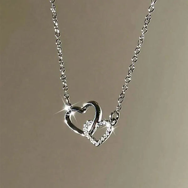 New Fashion Simple Silver Color Love Heart Pendant Necklace Charm Chain Collares Necklace for Women Party Jewelry Daily Wear