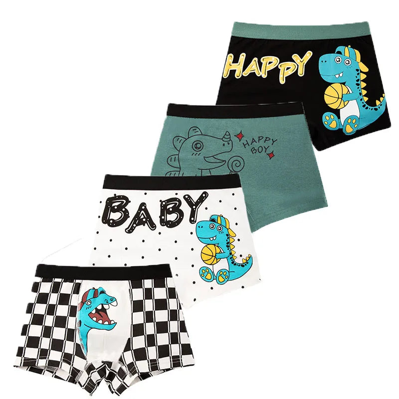 Multipack Dinosaur Pattern Athflow Style Boys Boxer Briefs Cotton Kids Boxers Breathable Children Underwear For 3-12 Years Old