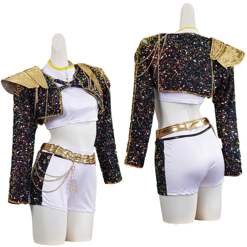 Kid Girls Rumi  Cosplay Kids Black Gloden Costume Chid Disguise Performance Roleplay Uniform Halloween